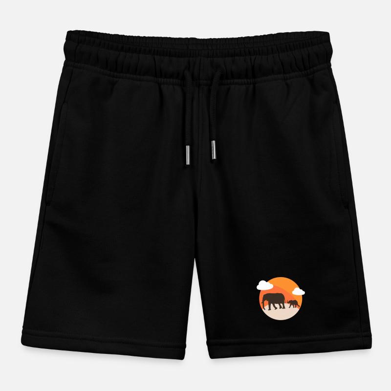 Silhouette Éléphants au Sunset Orange Short de jogging enfant bio Stanley/Stella