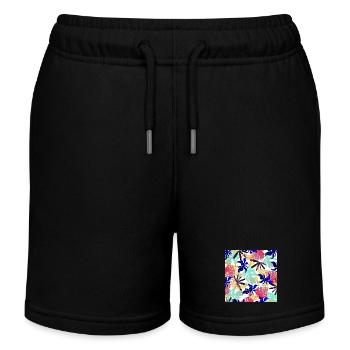 sommerpflanzen, buntes exotisches Pflanzenmuster - Kinder Organic Joggingshorts Mini Bolter von Stanley/Stella - Schwarz - Vorne