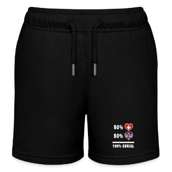 Great Britain and Switzerland 100% Awesome Flag - Kids Organic Sweat Shorts by Stanley/Stella - black - Front