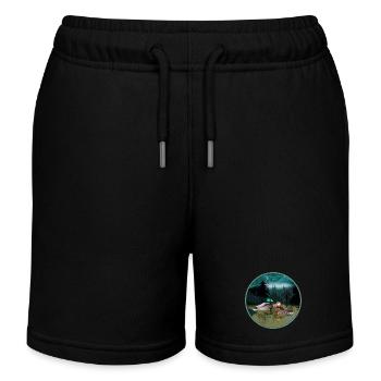 Duck couple in duck pond at night & moonlight - Kids Organic Sweat Shorts by Stanley/Stella - black - Front