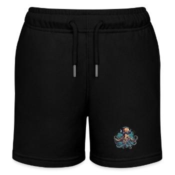 Cooler Nerdy Oktopus mit Brille und Kopfhörern - Kinder Organic Joggingshorts Mini Bolter von Stanley/Stella - Schwarz - Vorne