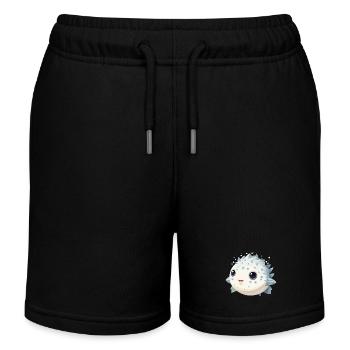 Cute Kawaii Puffer Fish Fugu - Kids Organic Sweat Shorts by Stanley/Stella - black - Front