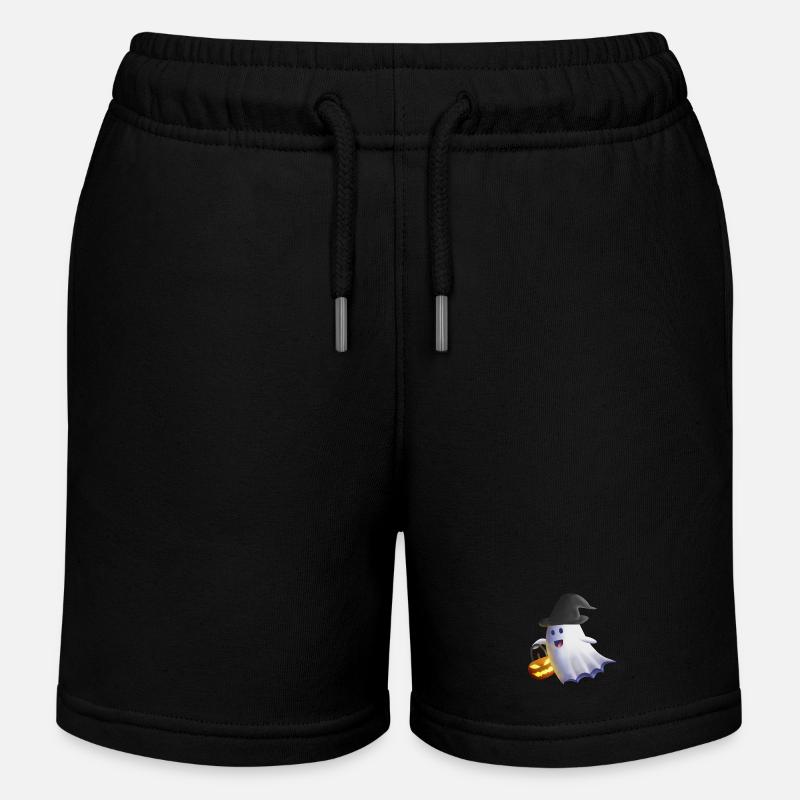 Ghost with Witch Hat and Jack-o'-Lantern - Kids Organic Sweat Shorts by Stanley/Stella - black