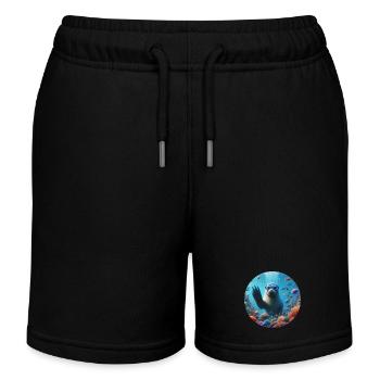 Robbe im Meer mit Taucherbrille - Kinder Organic Joggingshorts Mini Bolter von Stanley/Stella - Schwarz - Vorne