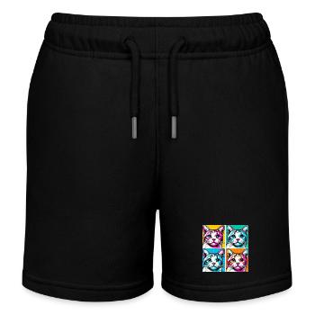 Cat Pop Art - Kids Organic Sweat Shorts by Stanley/Stella - black - Front