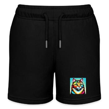 Cat Pop Art - Kids Organic Sweat Shorts by Stanley/Stella - black - Front