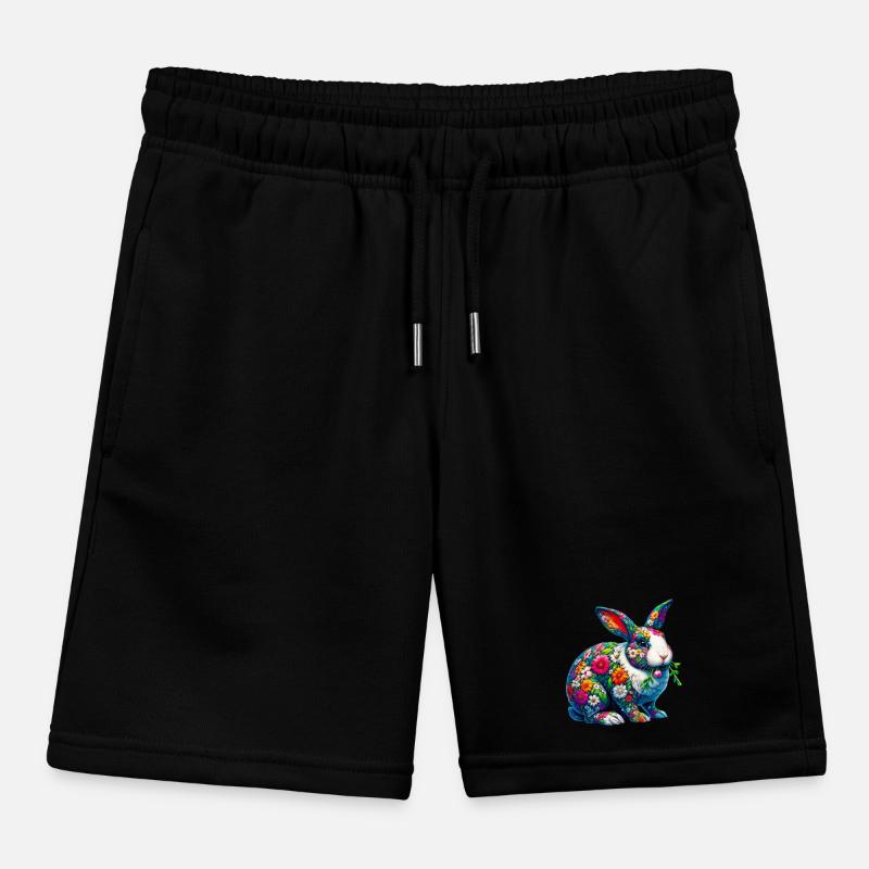 Rabbit decorated with flowers Kids Organic Sweat Shorts by Stanley/Stella