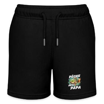 Pêcher avec papa. Motif de pêche coloré - Short de jogging enfant bio Stanley/Stella - noir - Devant