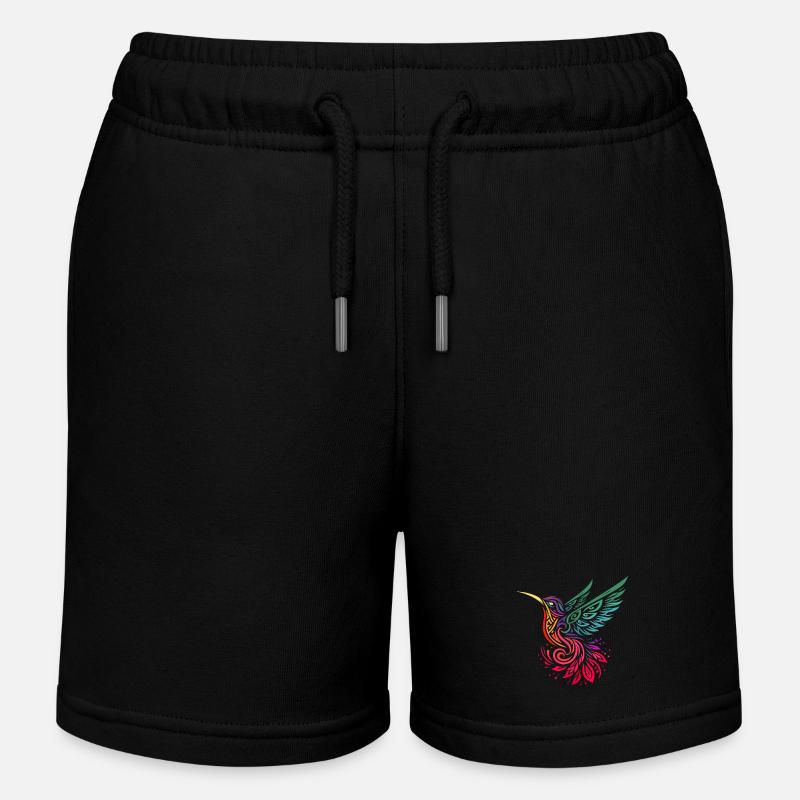 colibri oiseau mouche multicolore style tribal - Short de jogging enfant bio Stanley/Stella - noir