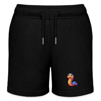 Earthworm Colorful Kawaii Cartoon Character Animal - Kids Organic Sweat Shorts by Stanley/Stella - black - Front