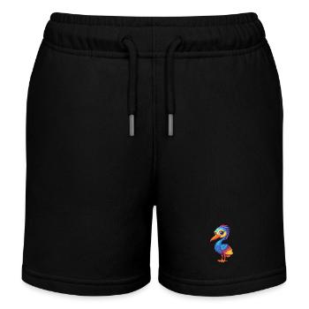 Crane Colorful Kawaii Cartoon Character Bird - Kids Organic Sweat Shorts by Stanley/Stella - black - Front