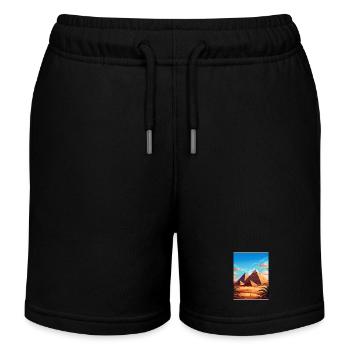 Cairo Egypt Great Pyramids Of Giza Travel Poster - Kids Organic Sweat Shorts by Stanley/Stella - black - Front