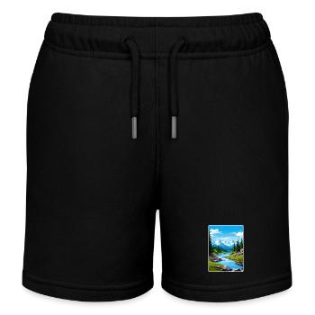 North Cascades National Park Travel Poster Card - Kids Organic Sweat Shorts by Stanley/Stella - black - Front
