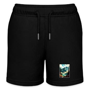 North Cascades National Park Travel Poster Card - Kids Organic Sweat Shorts by Stanley/Stella - black - Front