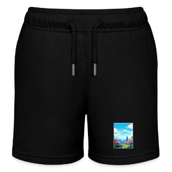 Seoul South Korea Travel Poster Souvenir Paint WPA - Kids Organic Sweat Shorts by Stanley/Stella - black - Front