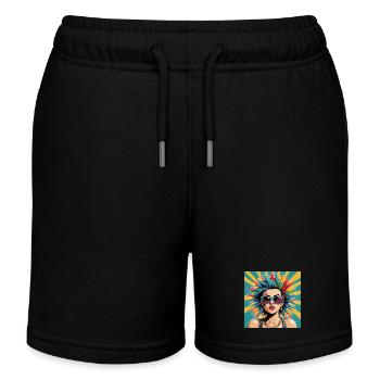 Punk Girl Nancy mit Sonnenbrille Rock HipHop Musik - Kinder Organic Joggingshorts Mini Bolter von Stanley/Stella - Schwarz - Vorne