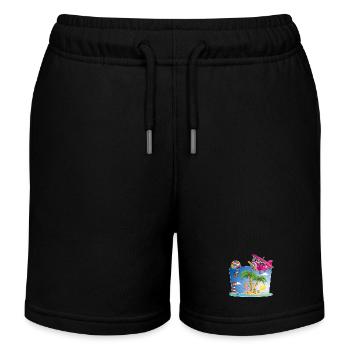 sun, island, airplane, palm trees, hot air balloon - Kids Organic Sweat Shorts by Stanley/Stella - black - Front