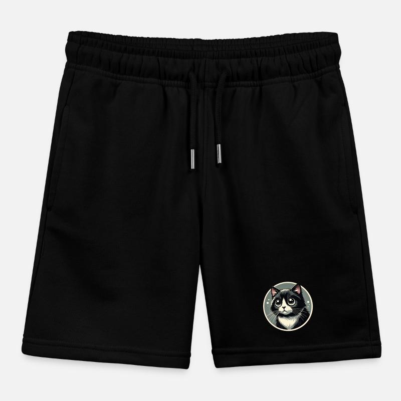 Black and white cat in comic style Kids Organic Sweat Shorts by Stanley/Stella