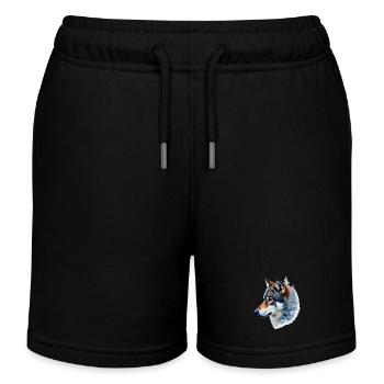Snow Wolf: Wild and Winter Fusion - Kids Organic Sweat Shorts by Stanley/Stella - black - Front