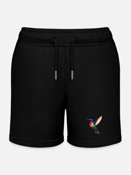 Vibrant Rainbow Hummingbird Design - Kids Organic Sweat Shorts by Stanley/Stella - black