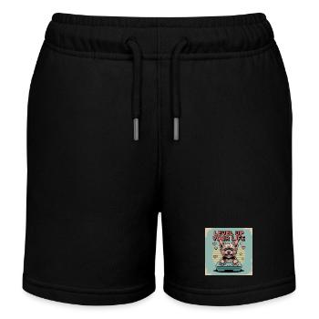 Pixel Dog and Level Up Theme - Kids Organic Sweat Shorts by Stanley/Stella - black - Front