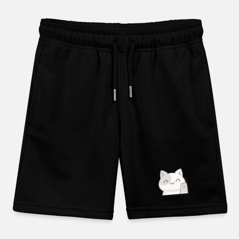 Waving Kawaii Cat, Chibi Style Lucky Charm Kids Organic Sweat Shorts by Stanley/Stella