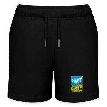 Alpines Bergdorf-Szene - Kinder Organic Joggingshorts Mini Bolter von Stanley/Stella - Schwarz - Vorne
