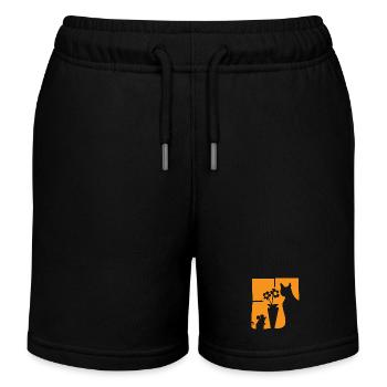 Halloween Katze Maus Blumen orange Fenster  - Kinder Organic Joggingshorts Mini Bolter von Stanley/Stella - Schwarz - Vorne