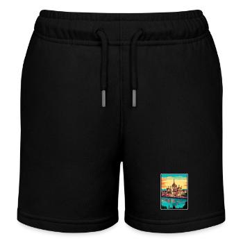 Budapest Hungary Parliament Vintage Travel Poster - Kids Organic Sweat Shorts by Stanley/Stella - black - Front