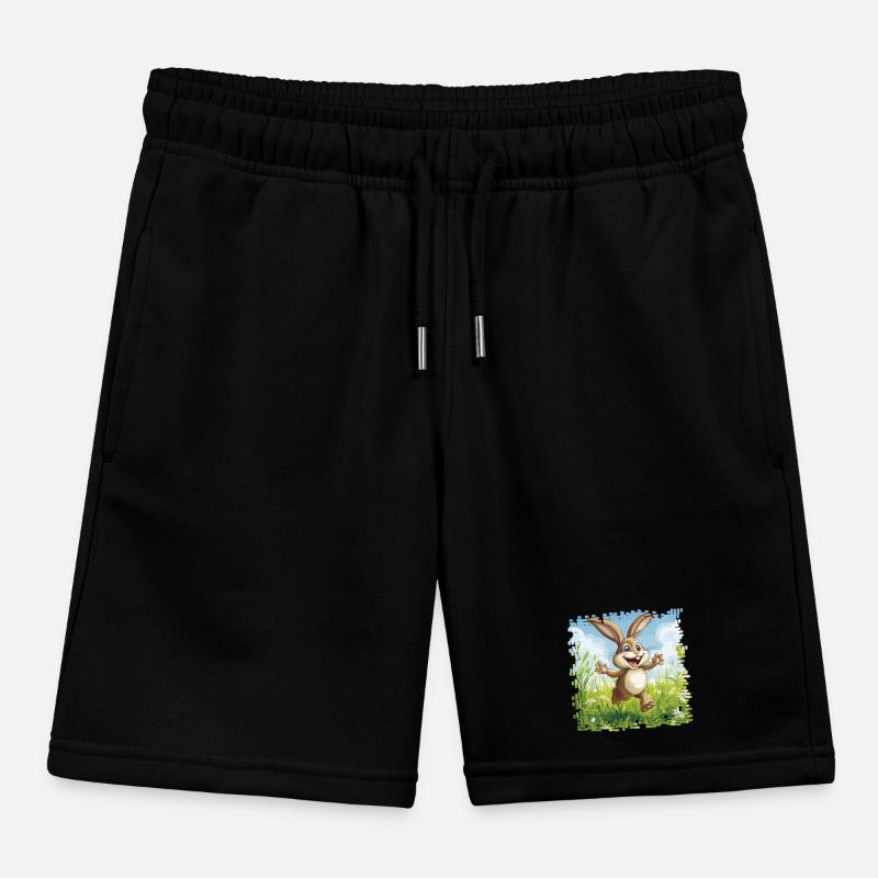 Cheerful bunny in spring meadow Kids Organic Sweat Shorts by Stanley/Stella