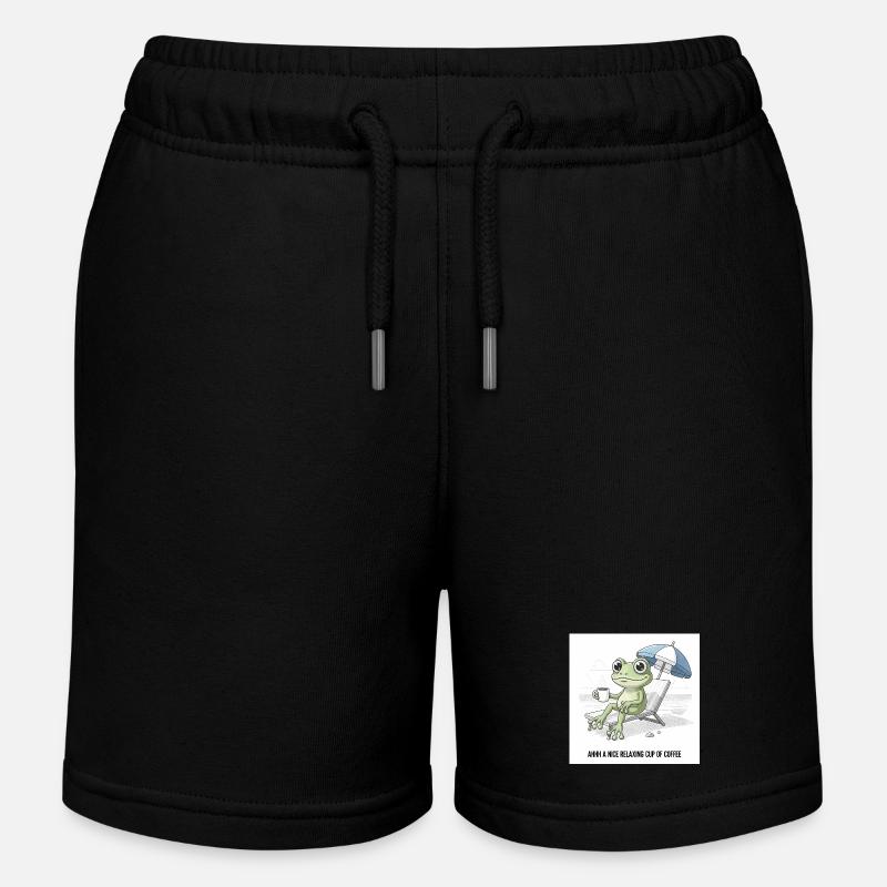 Frog Beach Coffee Chill - Kids Organic Sweat Shorts by Stanley/Stella - black