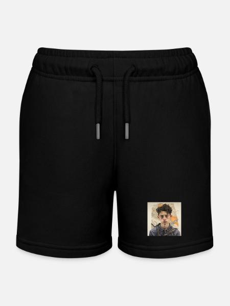 Portrait de cheveux ébouriffés en patchwork - Short de jogging enfant bio Stanley/Stella - noir