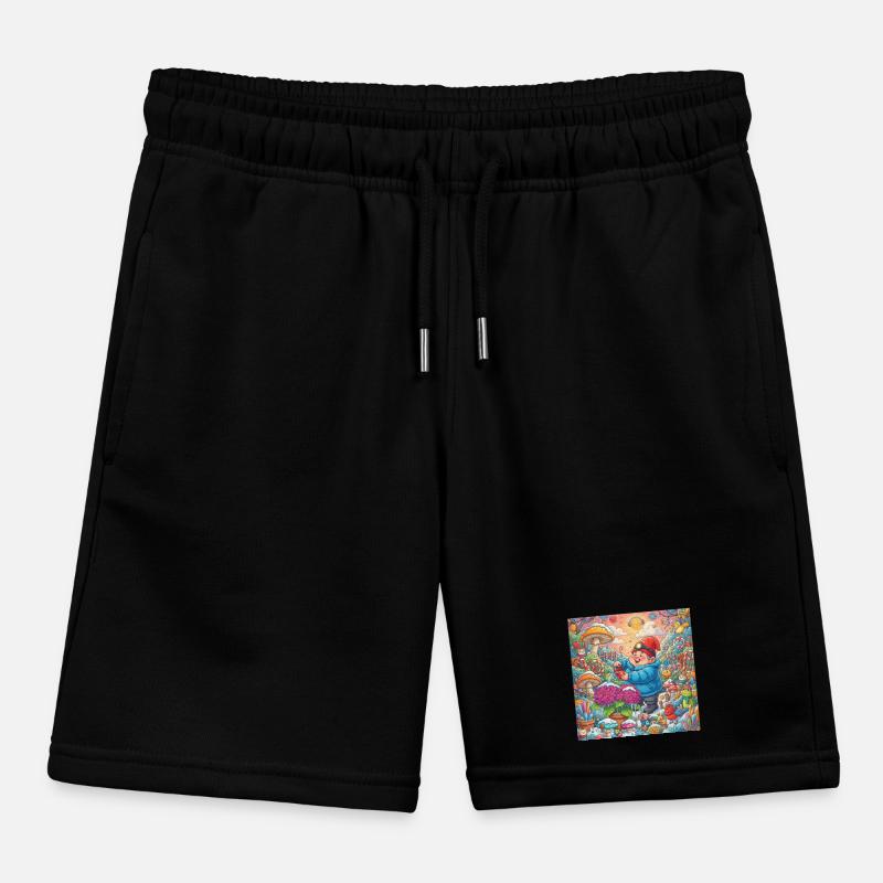 Garden gnome watering hydrangea in the snow Kids Organic Sweat Shorts by Stanley/Stella