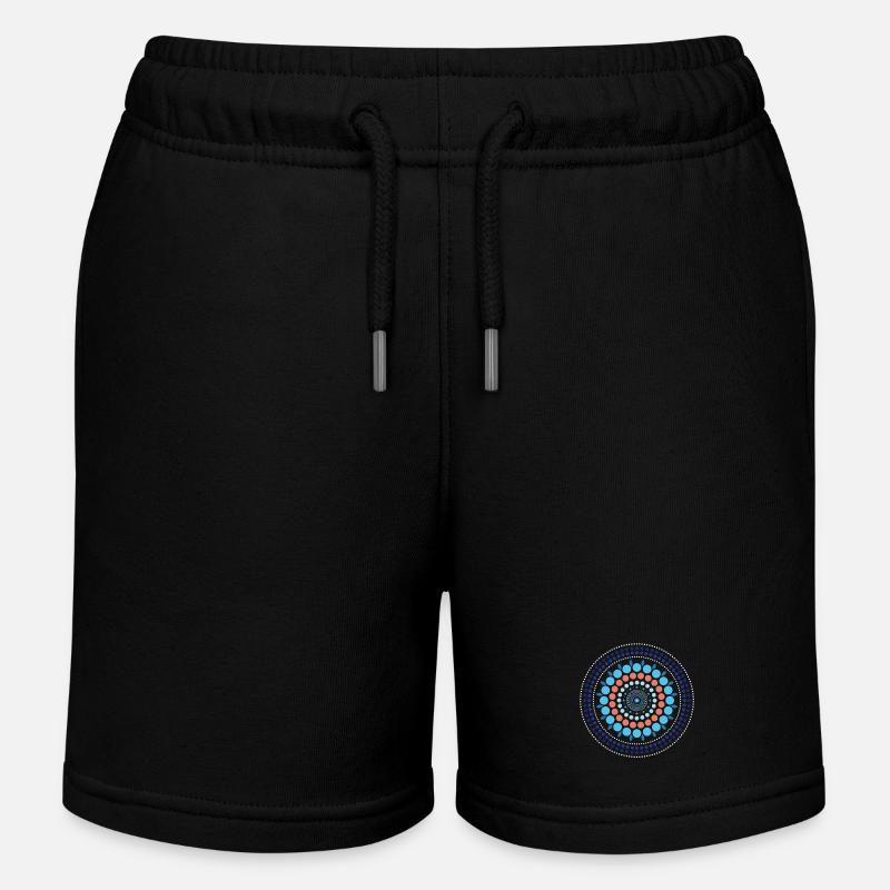Blue Gradient Dot Mandala - Kids Organic Sweat Shorts by Stanley/Stella - black