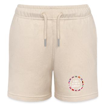Love from all over the world Languages - Kids Organic Sweat Shorts by Stanley/Stella - soft Ecru - Front