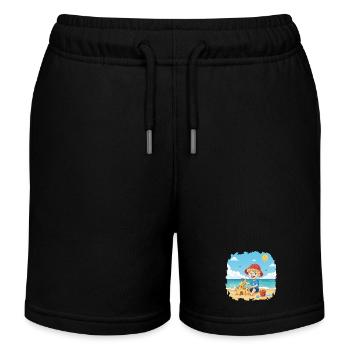 Bouno the little adventurer on the beach - Kids Organic Sweat Shorts by Stanley/Stella - black - Front