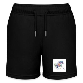 Lebendiges Aquarellpferd - Kinder Organic Joggingshorts Mini Bolter von Stanley/Stella - Schwarz - Vorne