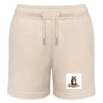 Cheval aquarelle avec couronne florale - Short de jogging enfant bio Stanley/Stella - écru doux - Devant