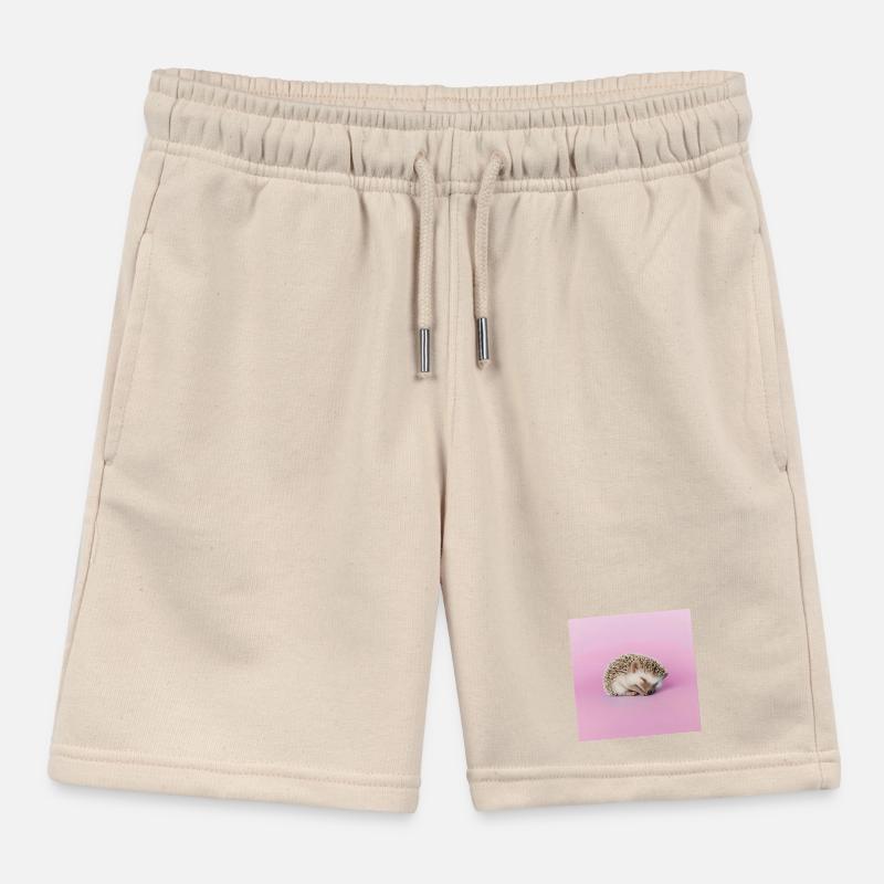 Sleeping hedgehog on pasty pink background Kids Organic Sweat Shorts by Stanley/Stella