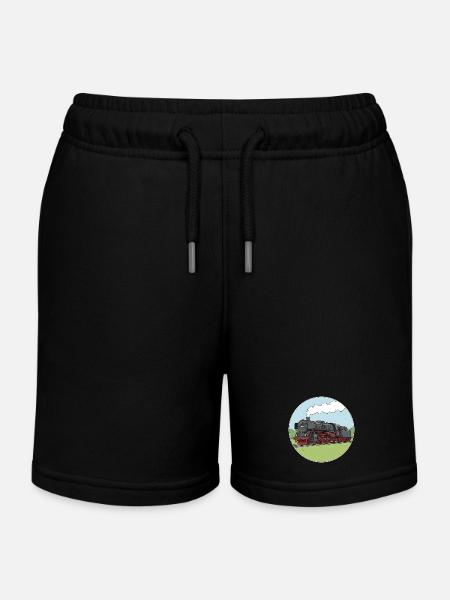Steam Locomotive Locomotive Railway Locomotive Br01 - Kids Organic Sweat Shorts by Stanley/Stella - black
