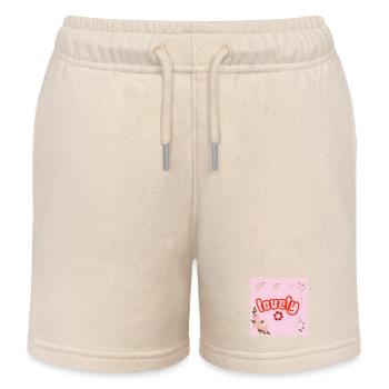 Lucky Neon Floral on Pink - Kids Organic Sweat Shorts by Stanley/Stella - soft Ecru - Front
