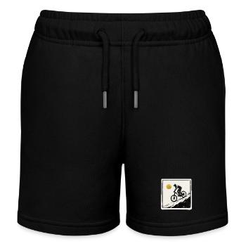 Mountainbiker Holzschnitt Goldene Sonne - Kinder Organic Joggingshorts Mini Bolter von Stanley/Stella - Schwarz - Vorne