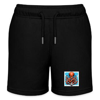 Octopus embraces an Anchor - Kids Organic Sweat Shorts by Stanley/Stella - black - Front