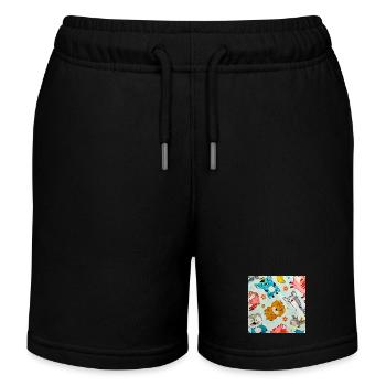 Verspielte Weltraumtier-Collage - Kinder Organic Joggingshorts Mini Bolter von Stanley/Stella - Schwarz - Vorne