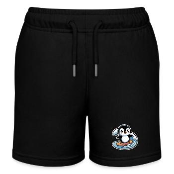 Süßer Pinguin-Surfer - Kinder Organic Joggingshorts Mini Bolter von Stanley/Stella - Schwarz - Vorne