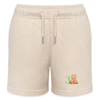 Kleiner Bär mit Zahl Drei - Kinder Organic Joggingshorts Mini Bolter von Stanley/Stella - Natur - Vorne