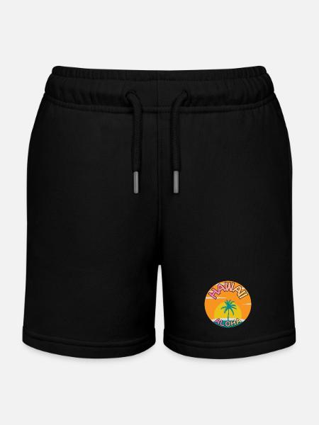 Coucher de soleil Hawaii Aloha avec palmier - Short de jogging enfant bio Stanley/Stella - noir