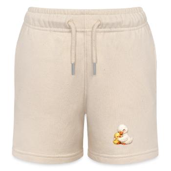 Mom duck cuddles with her baby - Kids Organic Sweat Shorts by Stanley/Stella - soft Ecru - Front