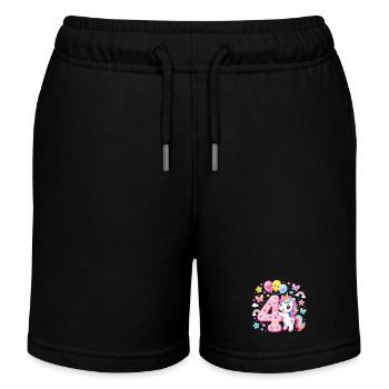 Geburtstag Mädchen 4 Jahre Einhorn - Kinder Organic Joggingshorts Mini Bolter von Stanley/Stella - Schwarz - Vorne