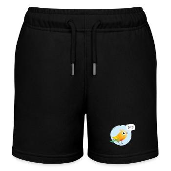Bunter Vogel mit Piepsprechblase - Kinder Organic Joggingshorts Mini Bolter von Stanley/Stella - Schwarz - Vorne
